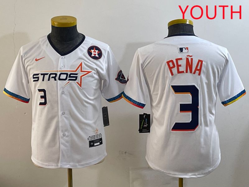 Youth Houston Astros #3 Pena White Fourth generation Joint Name 2025 Nike MLB Jersey style 3